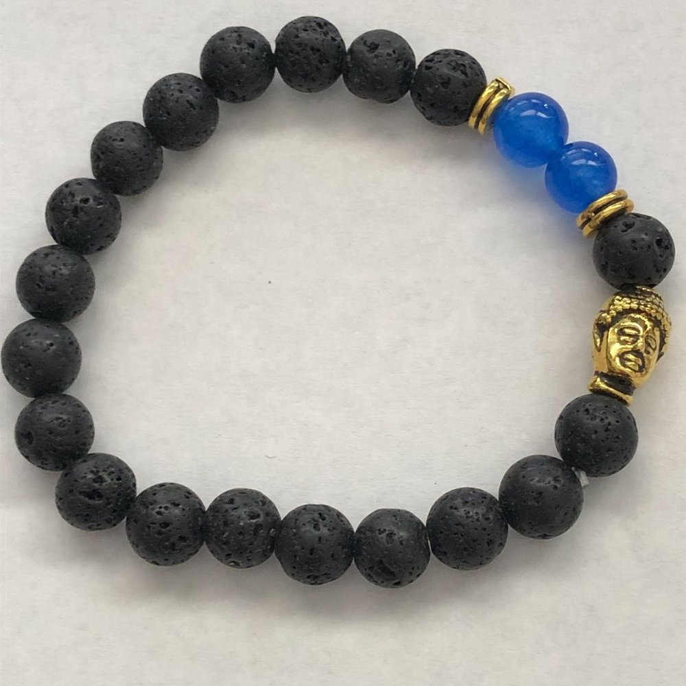 BOGO Vitality Blue Agate Lava Stone Buddha Diffuser Bracelet Stretch 8mm (5/16”